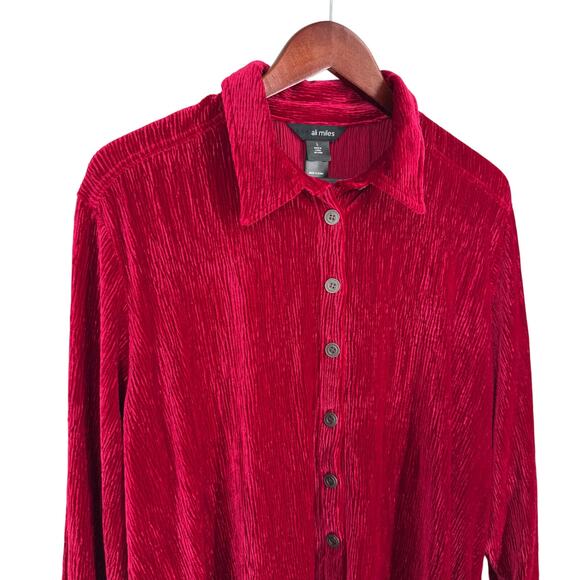 NEW NWT Ali Miles Large Vibrant Red Velvet Wearable Art Christmas Shirt Top - Picture 4 of 8